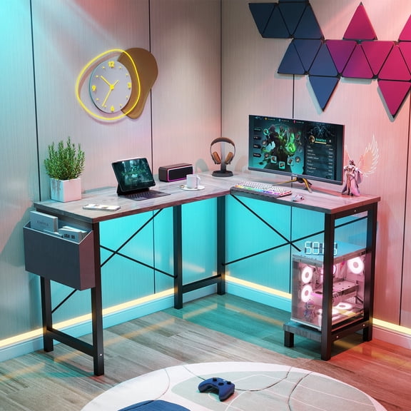 Aidoly 50" Corner Workstation with CPU Stand & Storage - Reversible L-Shaped Computer Desk for Home Office & Gaming, Grey Wood