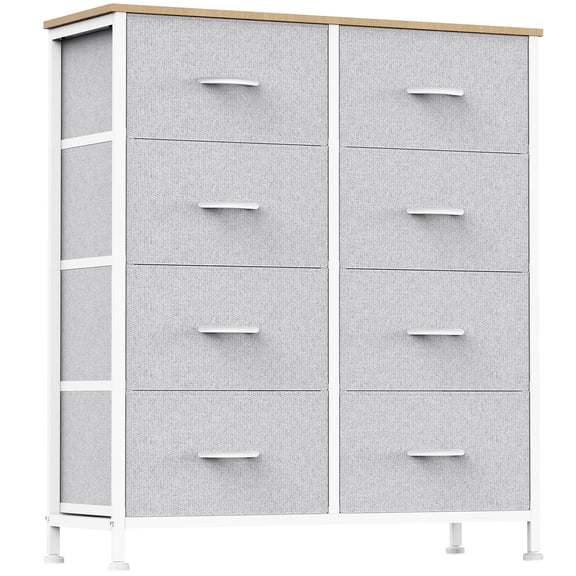 Aidoly 8-Drawer Wide Fabric Storage Dresser with Wooden Top - Space-Saving Bedroom & Closet Organizer, Light Gray