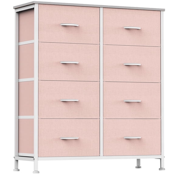 Aidoly 8-Drawer Wide Fabric Storage Dresser with Wooden Top - Space-Saving Bedroom & Closet Organizer, Pink