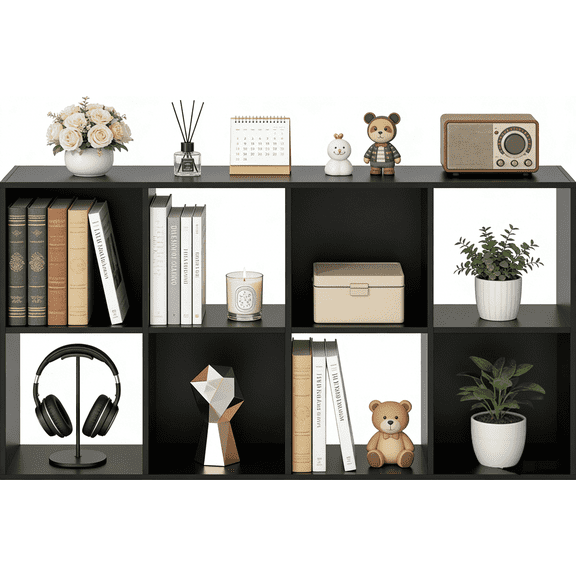 Aidoly 8-Cube Storage Bookshelf with Removable Back Panels - Modular MDF Organizer for Living Room, Bedroom & Home Office, Black
