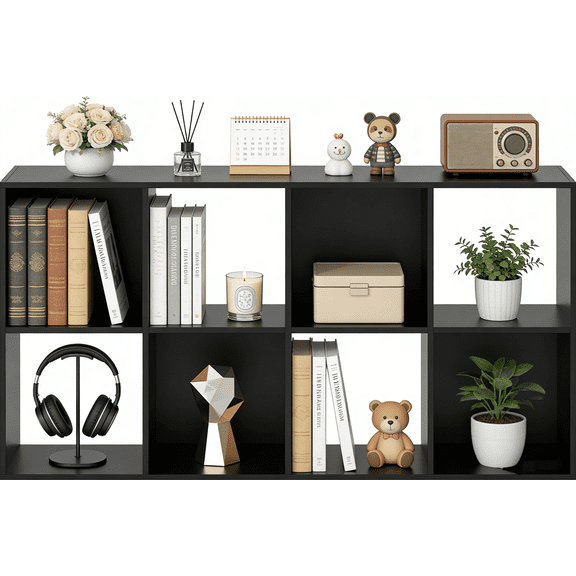 Aidoly Cube Storage Shelf - Modular Organizer Bookcase with 8 Compartments for Living Room, Office & Bedroom, Black