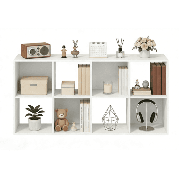 Aidoly 8-Cube Storage Bookshelf with Removable Back Panels - Modular MDF Organizer for Living Room, Bedroom & Home Office, White