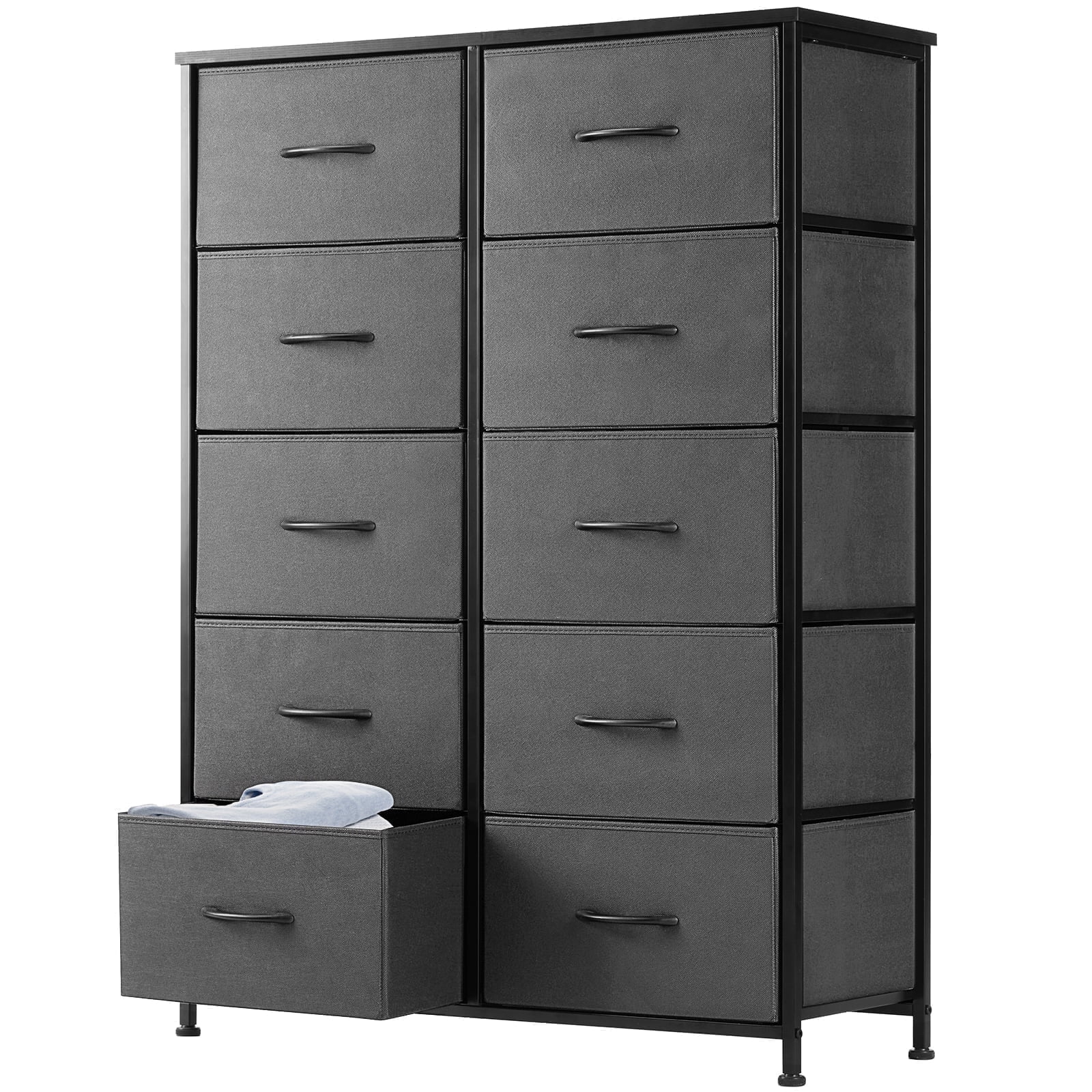 Aidoly Dresser for Bedroom, 10 Storage Drawers, Anti-Tip Tall Fabric Closet Chests Organizer Tower Furniture with Wooden Top Metal Frame for Living Room, Hallway, Entryway, Grey
