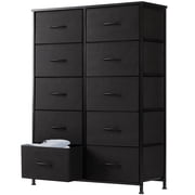 Aidoly Dresser for Bedroom, 10 Storage Drawers, Anti-Tip Tall Fabric Closet Chests Organizer Tower Furniture with Wooden Top Metal Frame for Living Room, Hallway, Entryway, Black