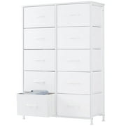 Aidoly Dresser for Bedroom, 10 Storage Drawers, Anti-Tip Tall Fabric Closet Chests Organizer Tower Furniture with Wooden Top Metal Frame for Living Room, Hallway, Entryway, White