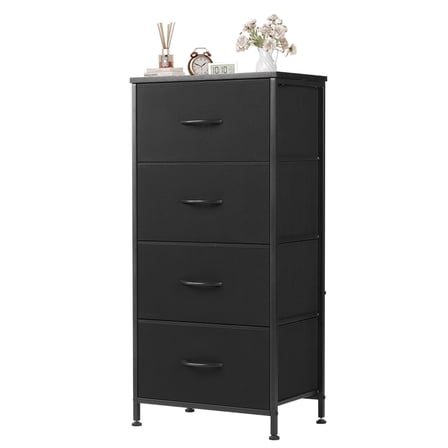 Aidoly Dresser, 4 Storage Drawers, Anti-Tip Fabric Closet Chests Organizer Tower Furniture with Wooden Top, Metal Frame, Black