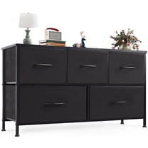 Aidoly 5-Drawer Dresser with Wooden Top, Adjustable Feet, Sturdy Metal Frame Dressers for Bedroom, Living Room, Black