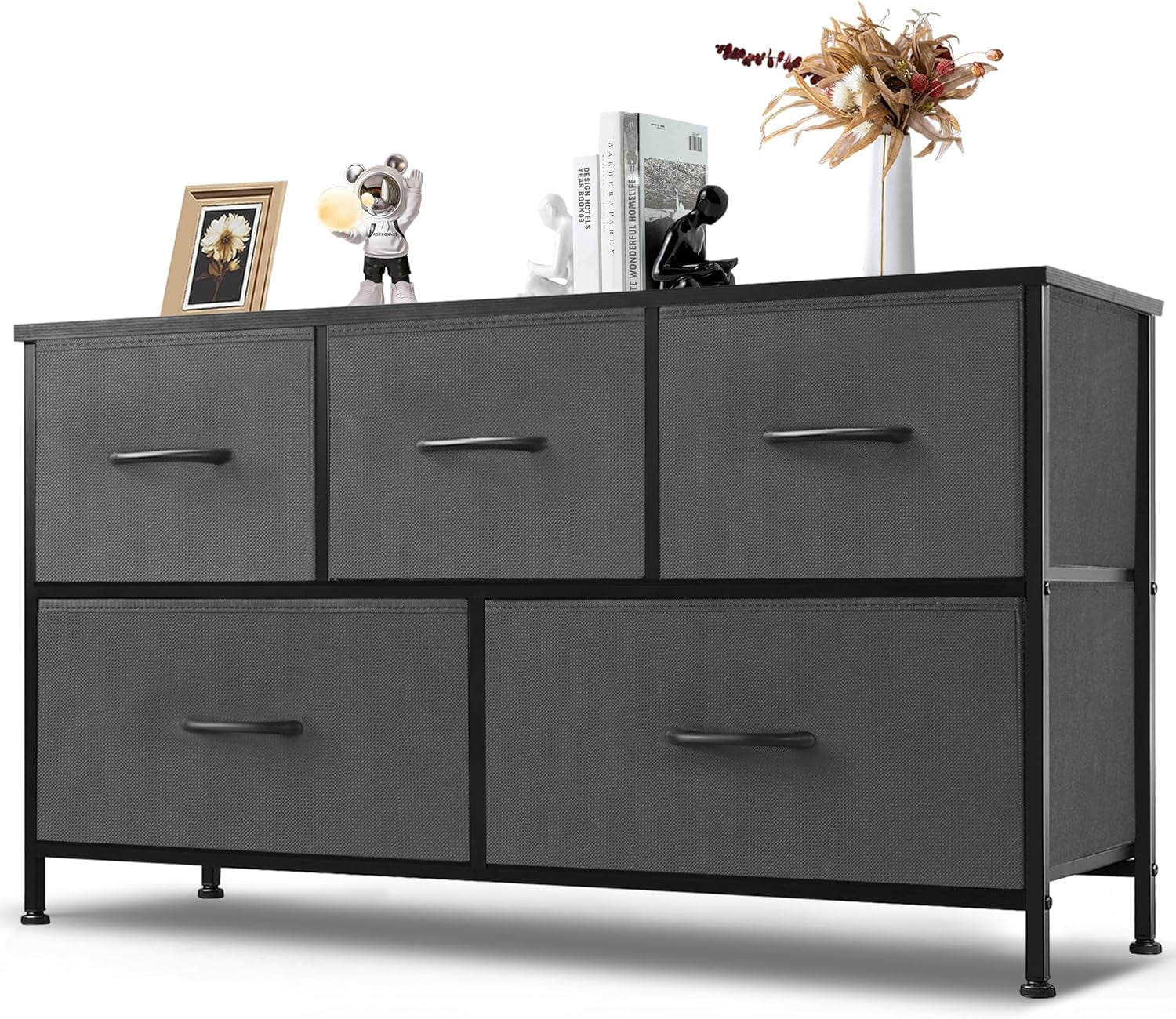 Aidoly 5-Drawer Dresser with Wooden Top & Metal Frame for Bedroom & Living Room