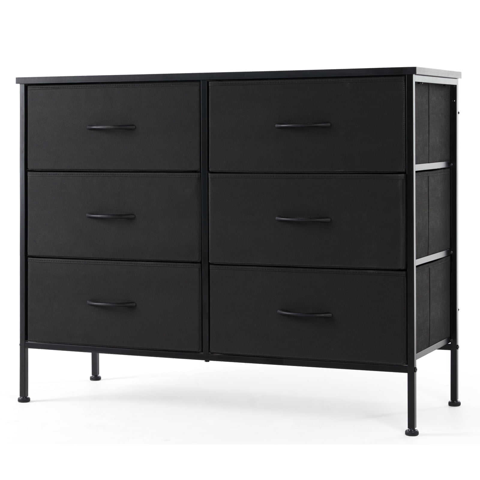 Aidoly Bedroom Dresser, 6 Storage Drawers, Anti-Tip Wide Fabric Closet Chests Organizer Tower Furniture with Wooden Top Metal Frame for Living Room, Hallway, Entryway, Black