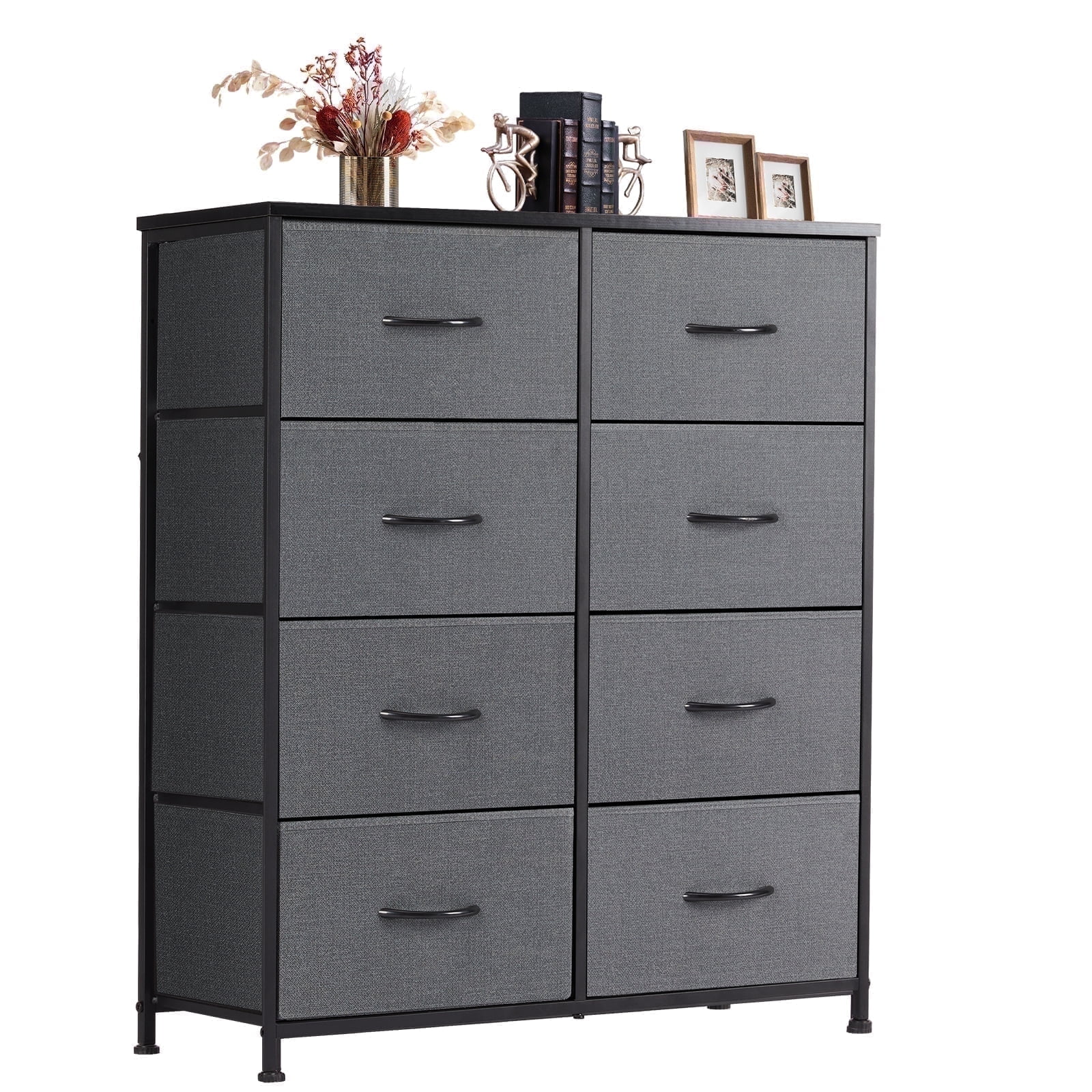 Aidoly Dresser for Bedroom, 8 Storage Drawers, Anti-Tip Fabric Closet Chests Organizer Tower Furniture with Wooden Top Metal Frame for Clothes, Living Room, Hallway, Entryway, Grey