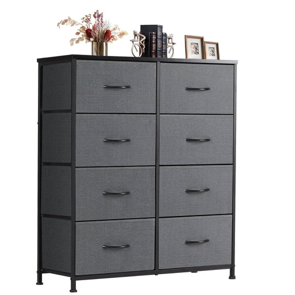 Aidoly Dresser for Bedroom, 8 Storage Drawers, Anti-Tip Fabric Closet Chests Organizer Tower Furniture with Wooden Top Metal Frame for Clothes, Living Room, Hallway, Entryway, Grey
