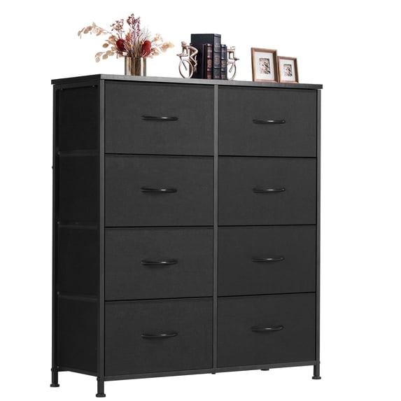 Aidoly Dresser for Bedroom, 8 Storage Drawers, Anti-Tip Fabric Closet Chests Organizer Tower Furniture with Wooden Top Metal Frame for Clothes, Living Room, Hallway, Entryway, Black