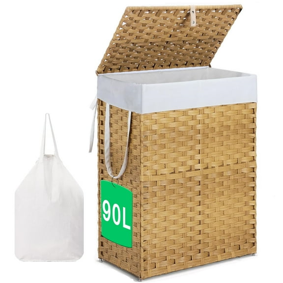 Aidoly Foldable Laundry Hamper with Lid & Removable Washable Liner -90L Capacity, Sturdy Steel Frame & Floor Protectors, Space-Saving for Bedroom, Bathroom, Dorm, Goose Yellow