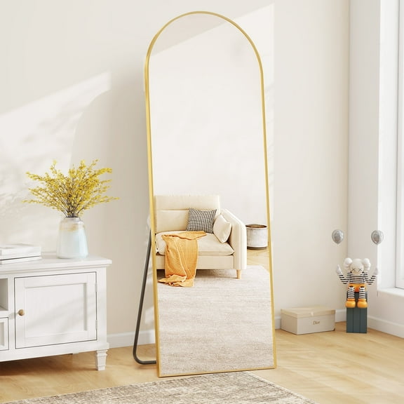 Aidoly Full-Length Floor Mirror with Nano Glass - 21" W x 64" L, Gold, Arched Shape, Shatterproof & Wall-Mountable