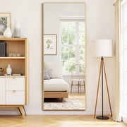 Aidoly Full-Length Floor Mirror with Nano Glass - 21" W x 64" L, Gold, Rectangular Shape, Shatterproof & Wall-Mountable