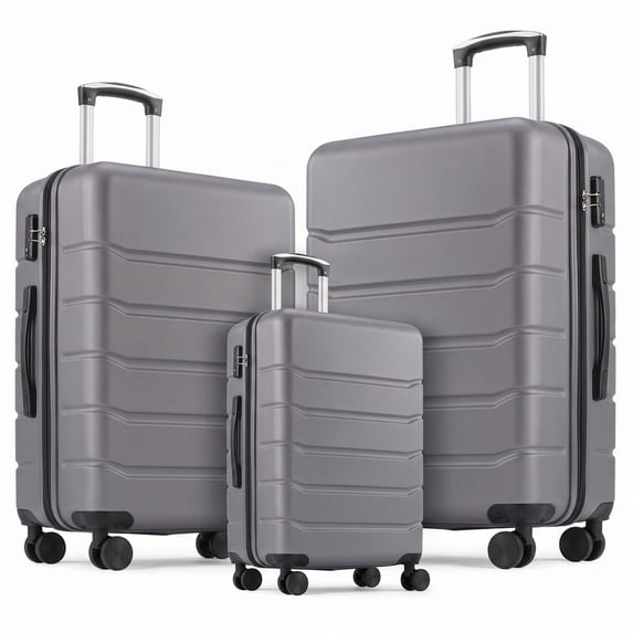 Aidoly Luggage Sets, 20-24-28 inch, Hard-Shell Suitcases for Teen and Adult, Spinner Wheels, Expandable, Dark Gray
