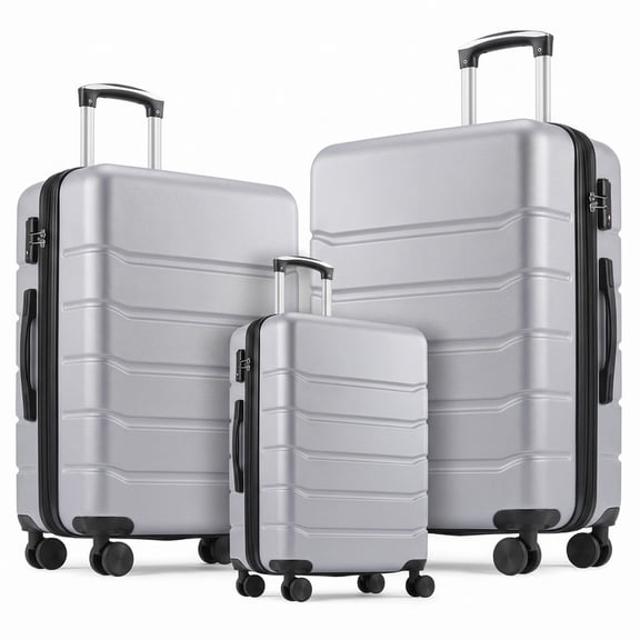 Aidoly Luggage Sets, 20-24-28 inch, Hard-Shell Suitcases for Teen and Adult, Spinner Wheels, Expandable, Light Gray
