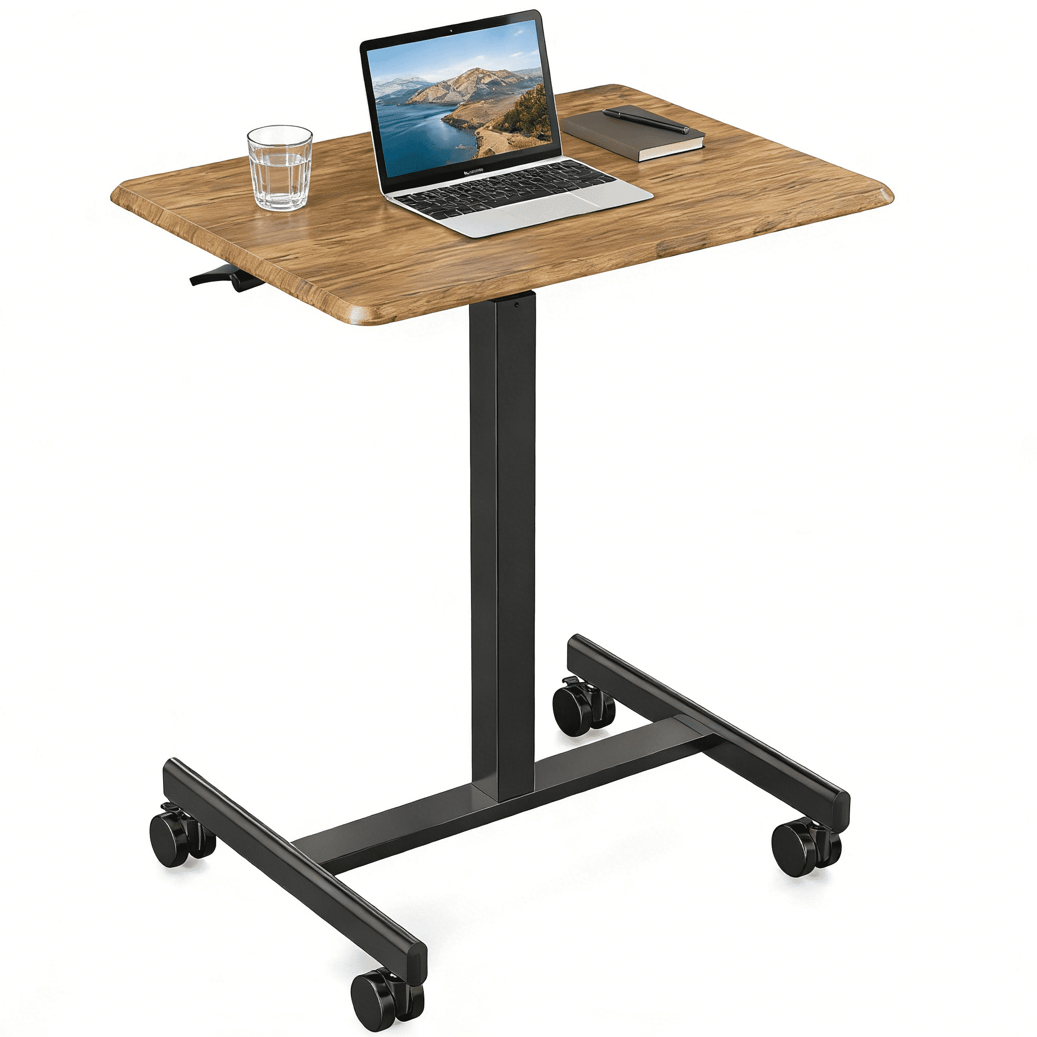Aidoly Mobile Standing Desk with Locking Wheels - Height Adjustable Rolling Desk, Workstation for Home Office, Living Room & Classroom，Brown