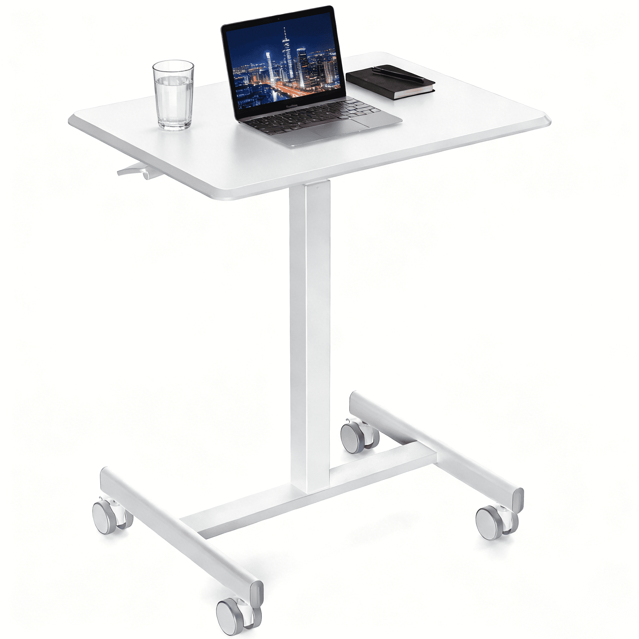 Aidoly Mobile Standing Desk with Locking Wheels - Height Adjustable Rolling Desk, Workstation for Home Office, Living Room & Classroom，White