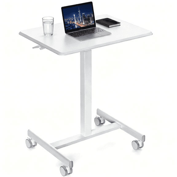 Aidoly Mobile Standing Desk with Locking Wheels - Height Adjustable Rolling Desk, Workstation for Home Office, Living Room & Classroom,White