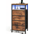 thumbnail image 1 of Aidoly Multifunctional Bedside Table with 4 Fabric Drawers, Built-in Charging Station & Smart LED Lighting, Rust Brown, 1 of 7