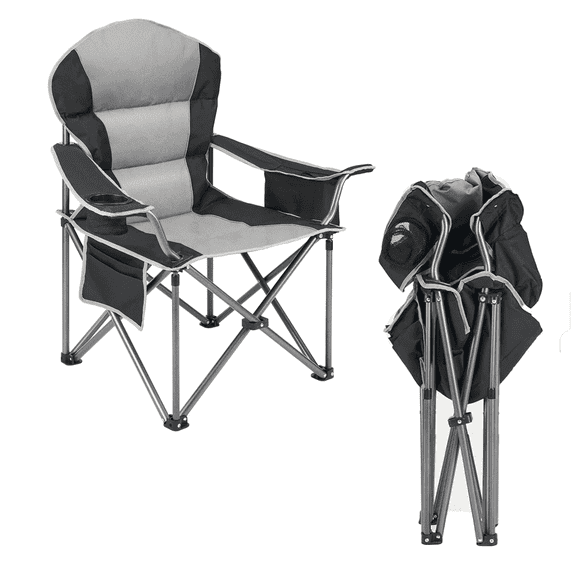 Aidoly Oversized Folding Camp Chair with Cooler Compartment - Heavy-Duty Outdoor Seat with 500lb Capacity, Black