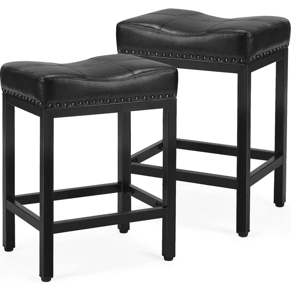 Aidoly Set of 2, 24 Inch Counter Stools - Ergonomic Saddle Seat with Metal Frame & Footrest for Kitchen Island, Living Room, Black