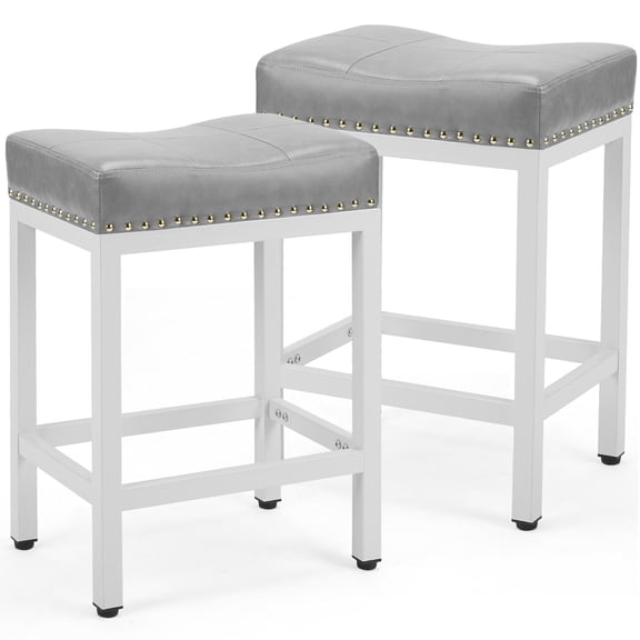 Aidoly Set of 2, 24 Inch Counter Stools - Ergonomic Saddle Seat with Metal Frame & Footrest for Kitchen Island, Living Room, Grey