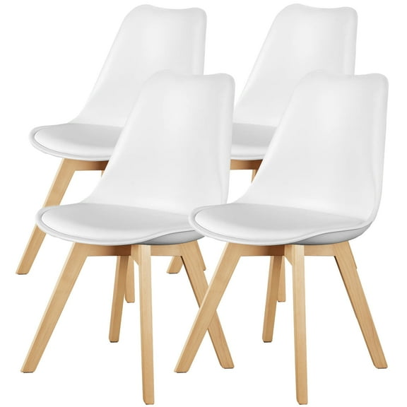 Aidoly Set of 4 Dining Kitchen Chairs, Modern Chair with Wood Legs, PU Leather with Soft Cushion, White