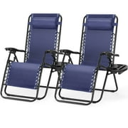 Aidoly Zero-Gravity Recliner Chairs Set of 2, Foldable Outdoor Steel Blue Lounge Chairs