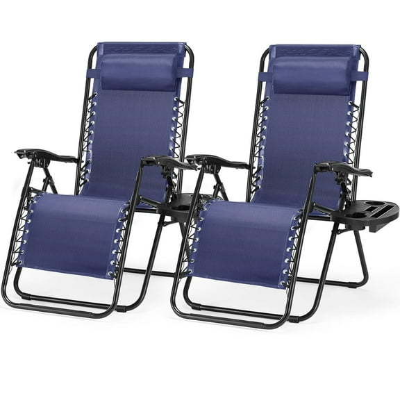 Aidoly Zero-Gravity Recliner Chairs Set of 2, Foldable Outdoor Steel Blue Lounge Chairs