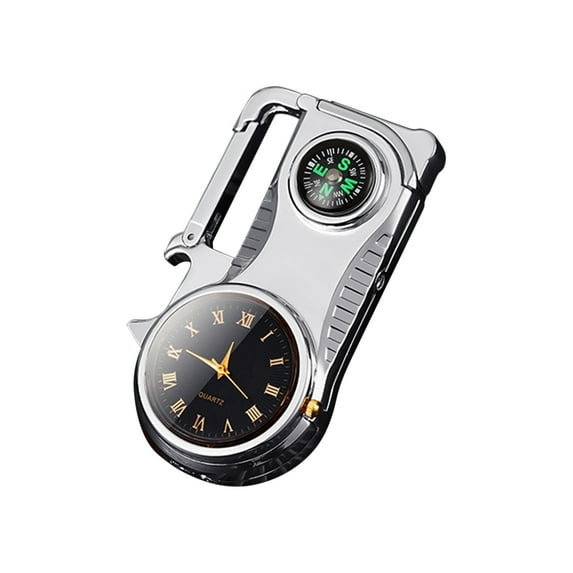 Aidoshy Can Opener, Jar Opener Multifunctional Compass Keychain Bottle Opener With Colored Lights Real Watch Five-in-one Windproof Lighter Smooth Edge, Safety,Senior Gifts