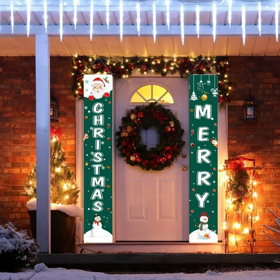 Aidoshy Christmas Porch Sign, Merry Christmas Banner Indoor Outdoor Xmas Decorations, New Year Plaid Hanging Banners Sign for Holiday Party Supplies Home Garage Welcome