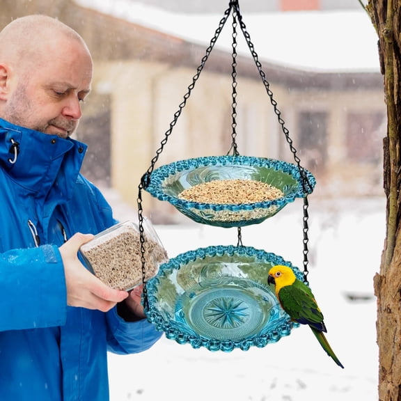 Aidoshy Double Layer Hanging Bird Feeders Outdoor Clearance,Outdoors Plastic Bird Bath Platform ,Bird Water Feeder for Balcony Garden Lawn Yard