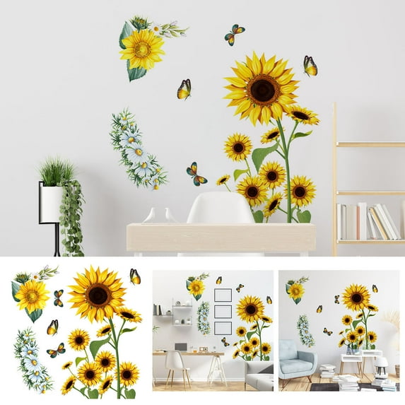 Aidoshy Wall Paper Peel and Stick Modern,Sunflower Wall Sticker Living Room Bedroom Background Wall Sticker Removable Wall Sticker for Bedroom Bathroom Cabinets Decor Vinyl