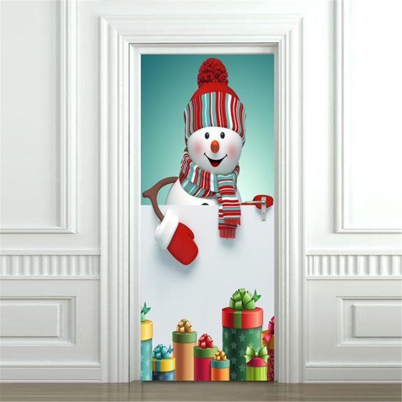 Aidoshy Wall Paper Peel and Stick Modern,Door Sticker Christmas Snowman 3D Sticker Door Sticker Removable for Bedroom Bathroom Cabinets Decor Vinyl