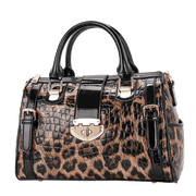 Aidrani Leopard Handbag Leather Womens Bag Large Capacity Boston Bag Fashion Versatile Cowhide One Shoulder Crossbody Bag
