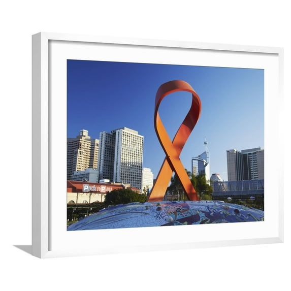 Art.com Aids Ribbon Sculpture with Downtown Skyscrapers in Background, Durban, Kwazulu-Natal, South Africa Photographic Print by Ian Trower, White Frame Wall Art, 29" x 23"