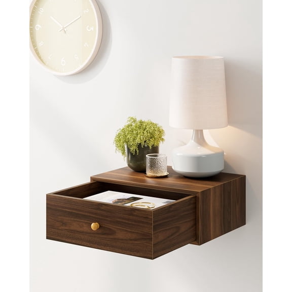 Aienvey Floating nightstand, Floating Shelf with Drawer, Wall Mounted Nightstand, Floating Bedside Table (Walnut) C104