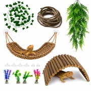 Aifanss Bearded Dragon Tank Accessories, 9 PCS Reptile Hammock Climbing Bridge Jungle Vines, Terrarium Decor for Lizards Geckos Snake Habitat Set