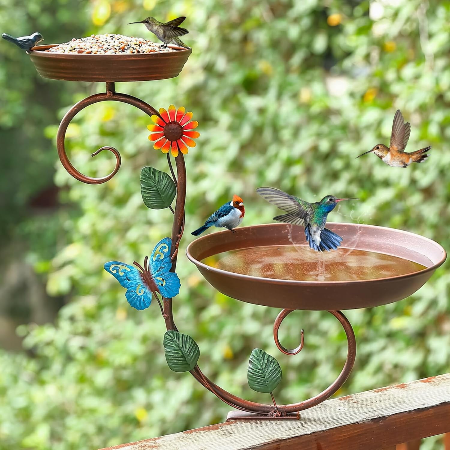 Bird Bath Railing Aifeorzo Deck Bird Bath, Metal Birdbath and Feeder for Balcony Railing ...