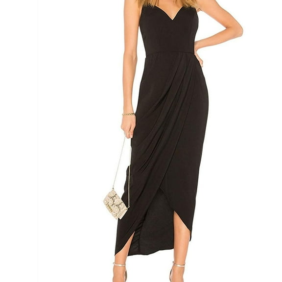 Aigeman Womens Solid Ruched Slip Dress, Black, 16/18