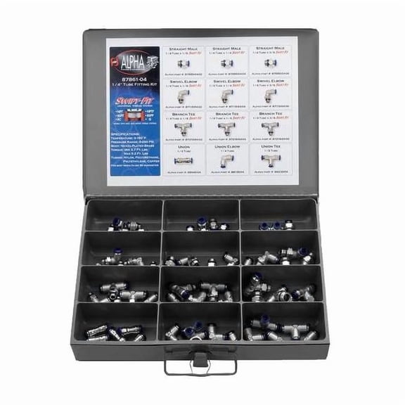 Tube Fitting Kit, Universal Thread, 1/2 in Tube OD, Brass 87861-08