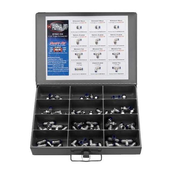 Aignep Usa Tube Fitting Kit, Universal Thread, 1/2 in Tube OD, Brass 87861-08