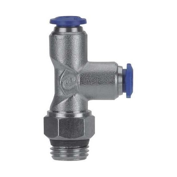 Push-Fit Tee Fitting, Push-to-Connect x Push-to-Connect x MUNF, 1/8 in Tube OD, 5/32 in Pipe Size