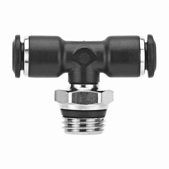 Push-Fit Tee Fitting, Push-to-Connect x Push-to-Connect x Universal, 10mm Tube OD, 3/8 in Pipe Size