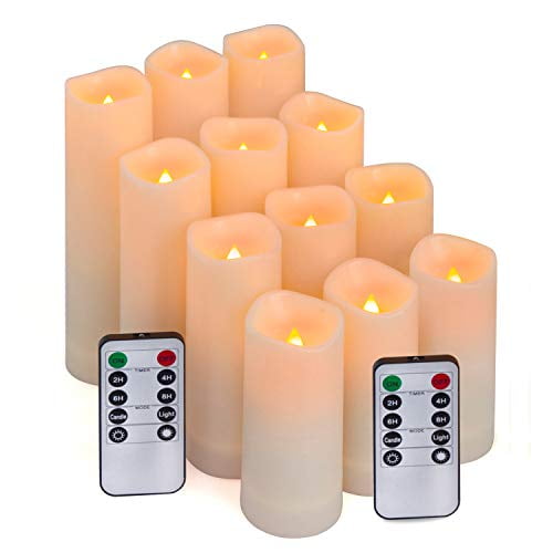 Ivory LED Flameless Pillar Candles Set with Remote Control