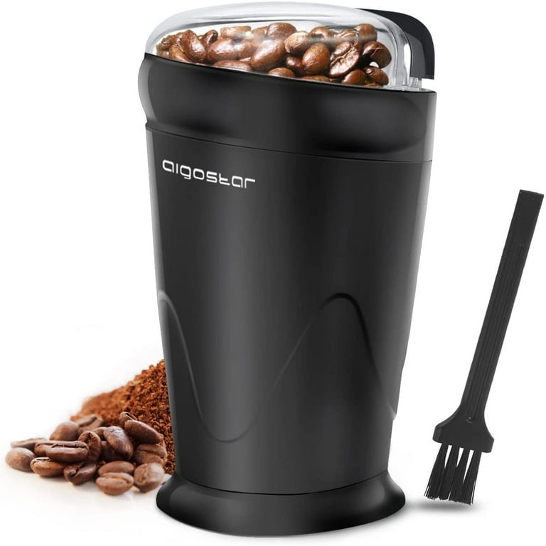 Aigostar Coco- Electric Coffee Grinder with Stainless Steel Blades | Grinds Coffee Beans Spices Nuts and Grains | One-Touch 60g Black
