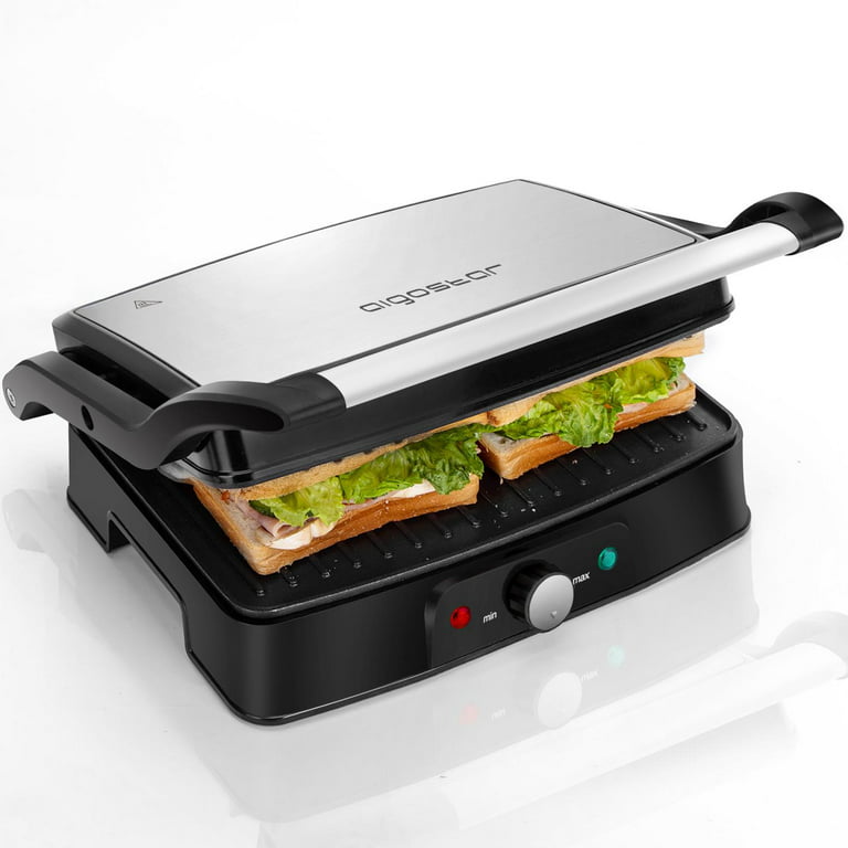 Aigostar Sandwich Toaster 2000W Toastie Maker, Deep Fill Panini Press with  Improved Non-Stick Coating, 180° Flat Open Large Grill, Adjustable  Temperature Control, Drip Tray, Stainless Steel