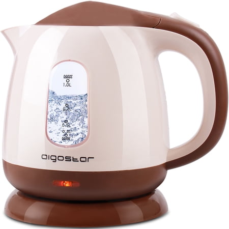 Aigostar Romeo - Mini Electric Tea Kettle, BPA Free, 1.0L, 1100W, Hot Water Heater, Light Apricot and Brown